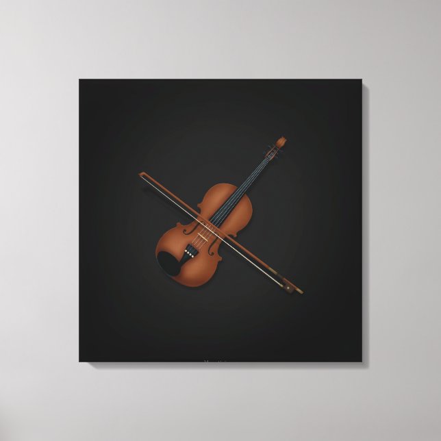 Impressão Em Tela Trompe L'oeil Violin com Arco no topo 24x24 preto (Frente)
