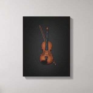 Impressão Em Tela Trompe L'oeil Violin e Arco em preto 11x14
