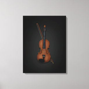 Impressão Em Tela Trompe L'oeil Violin e Arco em preto 18x24
