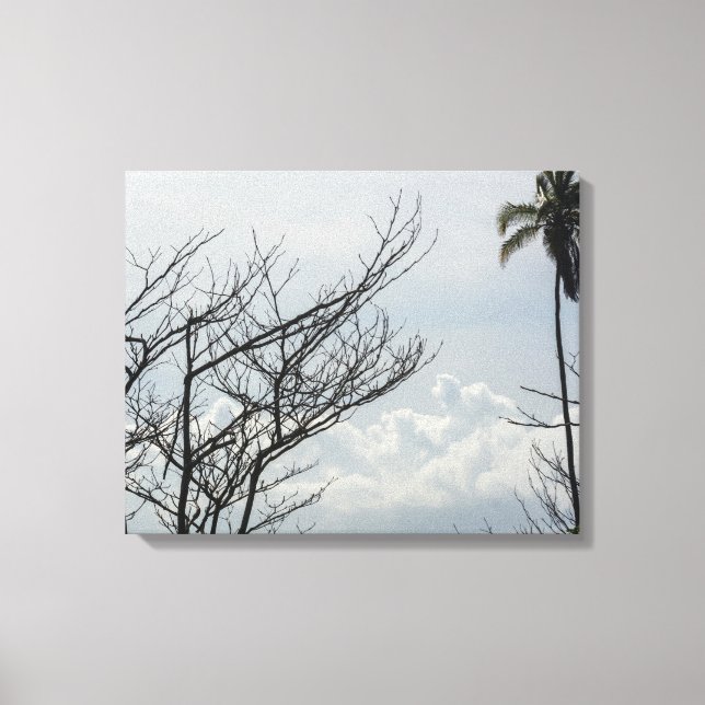 Impressão Em Tela Tropical Coastal Skyline with Palm Tree and Clouds (Frente)