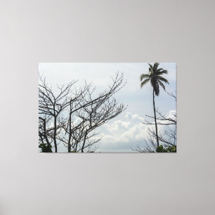 Impressão Em Tela Tropical Coastal Skyline with Palm Tree and Clouds