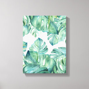 Impressão Em Tela Tropical Watercolor Monstera Palm Folaves