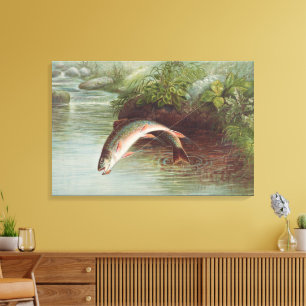 Impressão Em Tela Truta de riacho saltando por S.A. Kilbourne Peixe 
