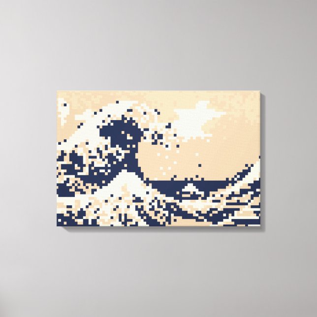 Impressão Em Tela Tsunami de Pixel Arte de 8 Bits (Frente)
