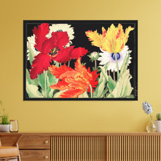 Impressão Em Tela Tulipa Anêmona Papagaio Floral Arte Japonesa Vinta
