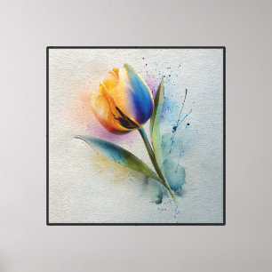 Impressão Em Tela Tulipa Arco-íris Splash Aquarela Arte Abstrata