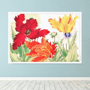 Impressão Em Tela Tulipa Papagaio Floral Vintage Arte Japonesa