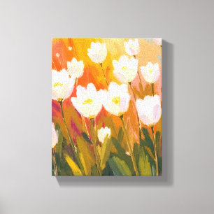 Impressão Em Tela Tulipas Brancas Aquarela Campo de Flores