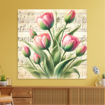 Tulipas de Vintage Cor-de-Rosa e Verde Personaliza