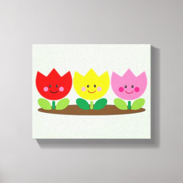 Impressão Em Tela Tulipas Felizes Flores Arte de Jardim (Frente)