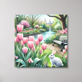 Impressão Em Tela Tulipas Rosa no Parque