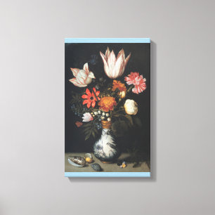 Impressão Em Tela Tulipas, Rosas, um Cravo Rosa e Branco, Esquece