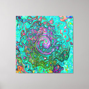 Impressão Em Tela Turquesa Abstrato Retro Groovy Líquido Redemoinho