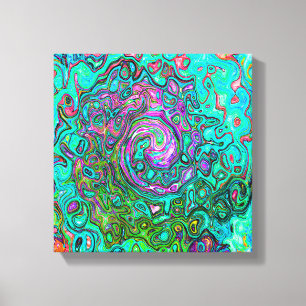 Impressão Em Tela Turquesa Abstrato Retro Líquido Groovy Redemoinho