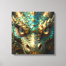Impressão Em Tela Turquoise and Gold Dragon Face