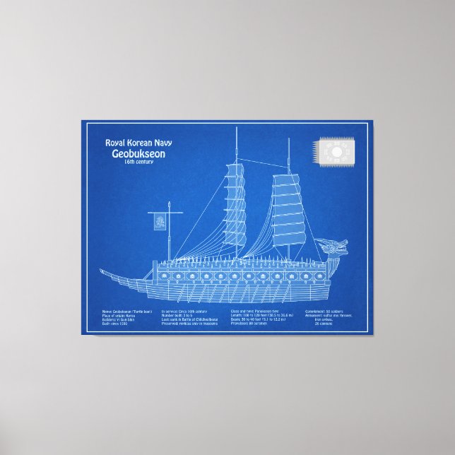 Impressão Em Tela Turtle Ship Geobukseon - Ship Blueprint ABD (Frente)