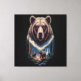 Impressão Em Tela Two bears in the forest dark