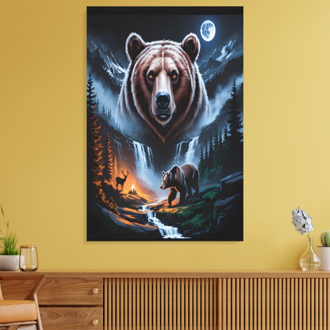 Impressão Em Tela Two bears in the forest dark 4 (Insitu(Sala de estar))