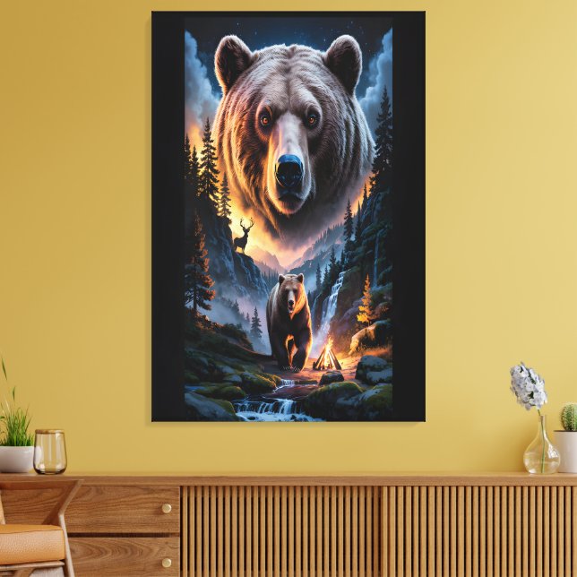 Impressão Em Tela Two bears in the forest dark 6 (Insitu(Sala de estar))