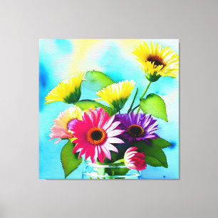 Impressão Em Tela Uau Fator. Vase e Flores. Cores vibrantes