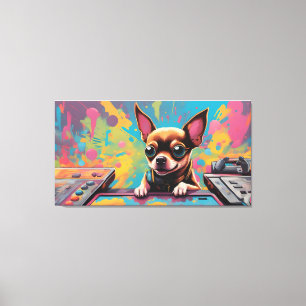 Impressão Em Tela Um cachorro chihuahua jogando videogames