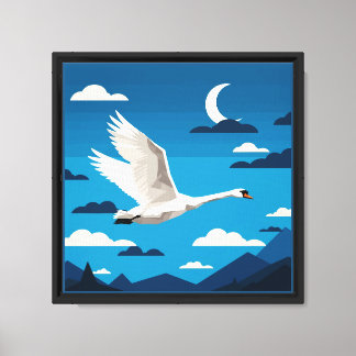 Impressão Em Tela Um cisne branco voando no céu noturno