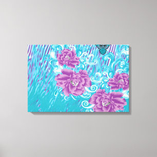 Impressão Em Tela Um design têxtil vibrante com roxo e turq