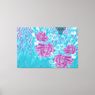Impressão Em Tela Um design têxtil vibrante com roxo e turq