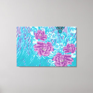 Impressão Em Tela Um design têxtil vibrante com roxo e turq