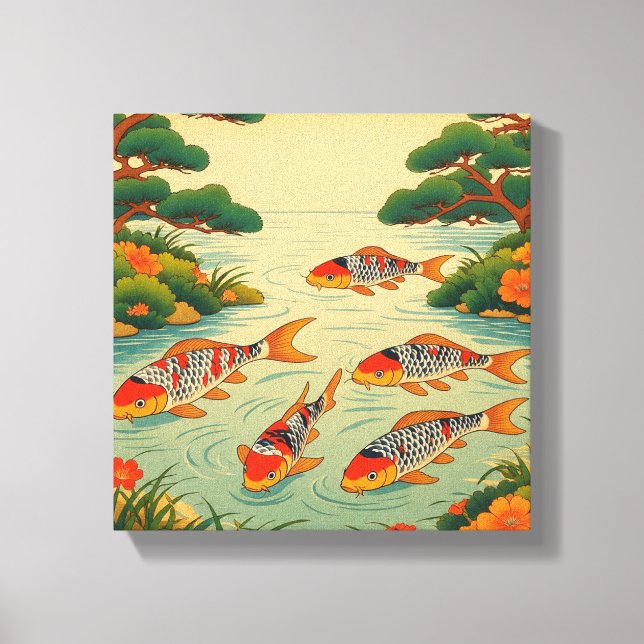 Impressão Em Tela Um Estanque Ukiyo-e Vibrante (Frente)