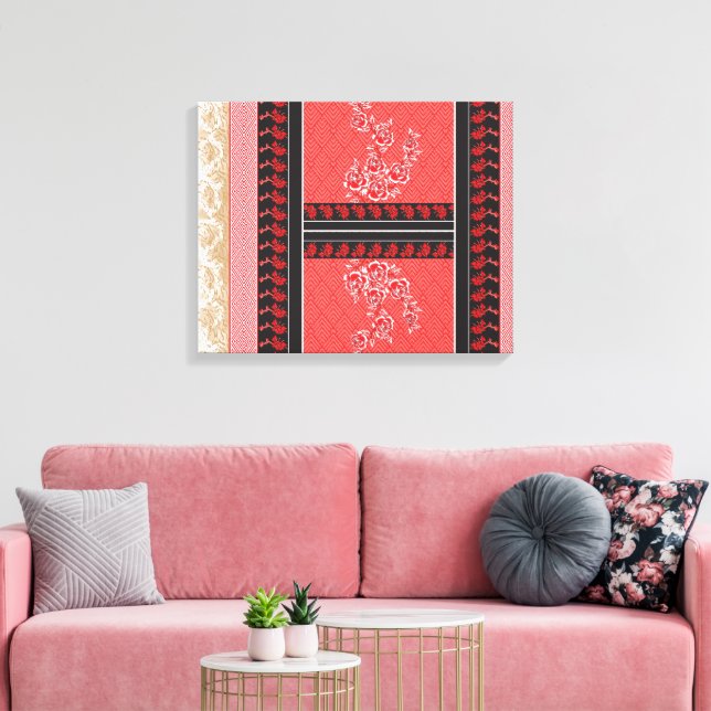 Impressão Em Tela Um fechamento do featu tecido vermelho e preto com (Insitu(Sala de estar))
