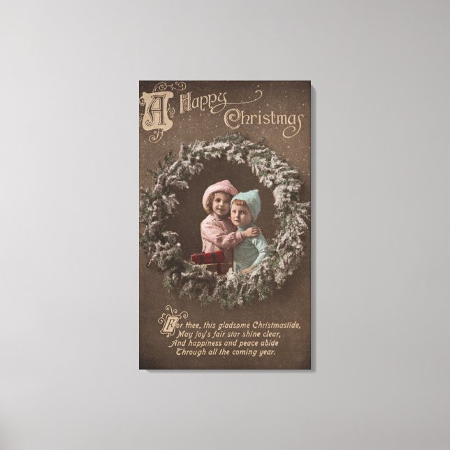 Impressão Em Tela Um Feliz NatalCrianças Pequenas Aludiçando (Frente)