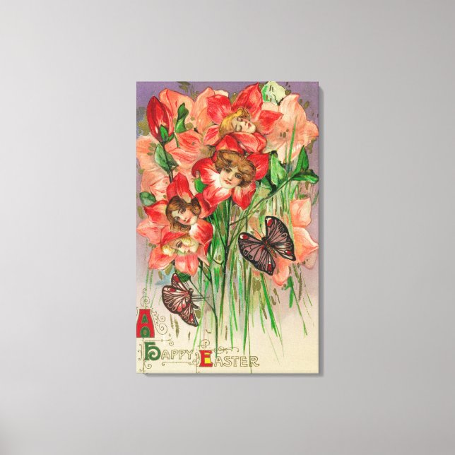 Impressão Em Tela Um Felz pascoa com Flores na Cabeça das Mulheres (Frente)