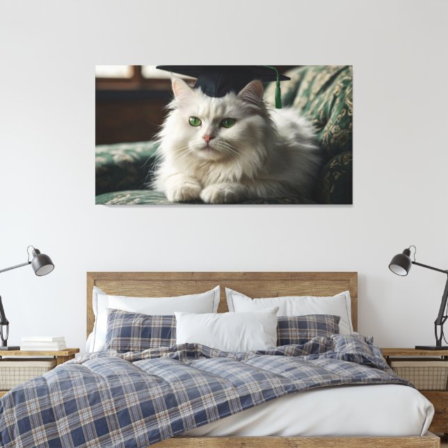 Impressão Em Tela Um gato branco fofo vestindo um boné de formatura (Insitu(Quarto))