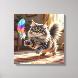 Impressão Em Tela Um gato fofo bonito perseguindo uma pena