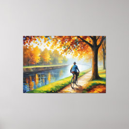 Impressão Em Tela um homem andando de bicicleta no caminho de um rio