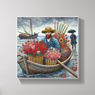 Impressão Em Tela Um homem num pequeno barco de madeira Van Gogh Art