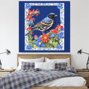 Impressão Em Tela Um Lark Bunting Rodeado por Aquilégia Azul do Colo