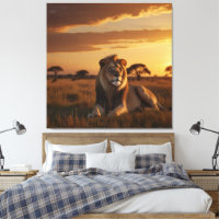 Um leão majestoso descansando numa savana pastosa