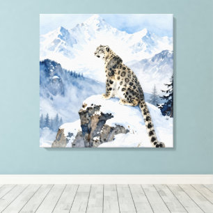 Impressão Em Tela Um Leopardo da Neve no Pico Nevado