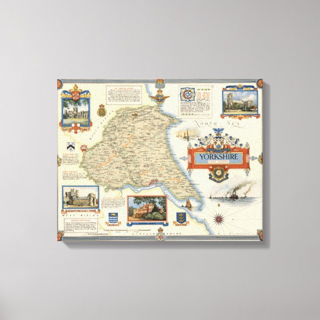 Impressão Em Tela Um mapa de Yorkshire: East Riding (Frente)