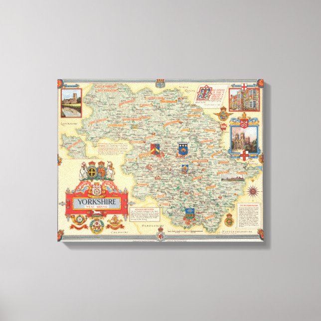 Impressão Em Tela Um mapa de Yorkshire: West Riding (Frente)