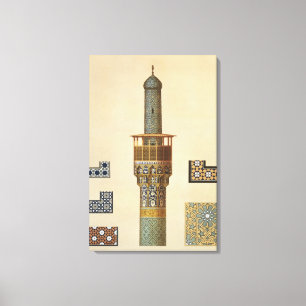 Impressão Em Tela Um minarete e uns detalhes cerâmicos da mesquita