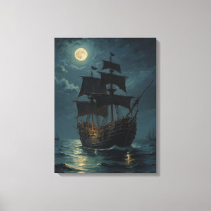 Impressão Em Tela um navio na água na pintura noturna