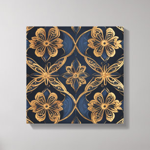 Impressão Em Tela um padrão dourado e azul