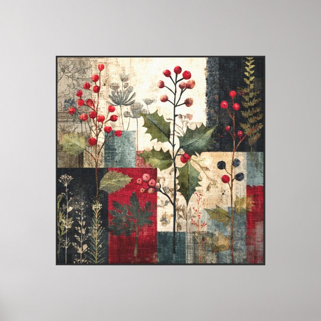 Impressão Em Tela Um Patchwork Rústico de Inverno com Folhas de Azev (Frente)