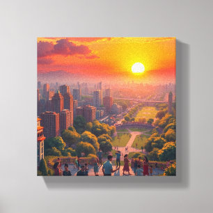 Impressão Em Tela Um pôr do sol vibrante sobre uma paisagem digital 