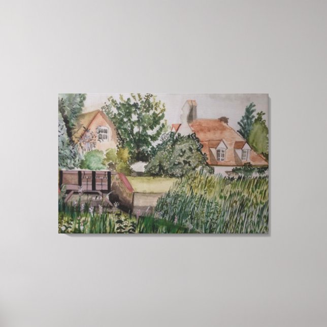 Impressão Em Tela Um Weir em Sandwich, Inglaterra, Watercolor (Frente)