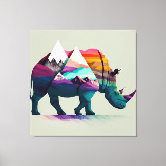 Impressão Em Tela Uma Arte Rinoceronte misturada à Natureza.