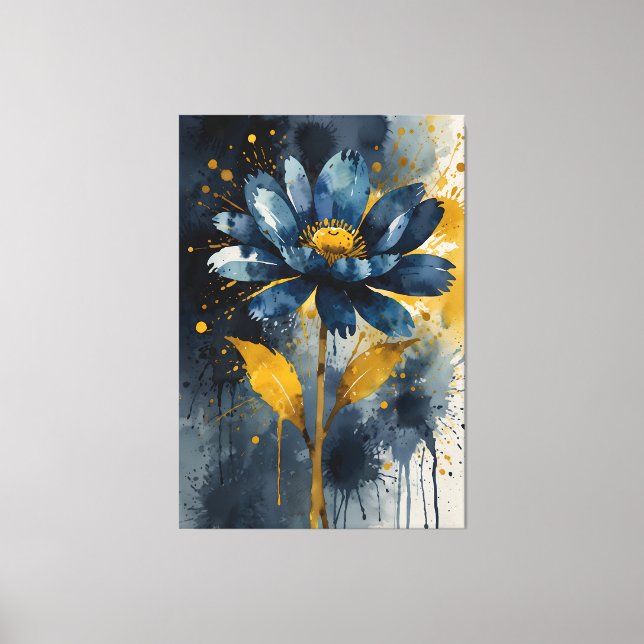 Impressão Em Tela uma flor de aquarela azul (Frente)